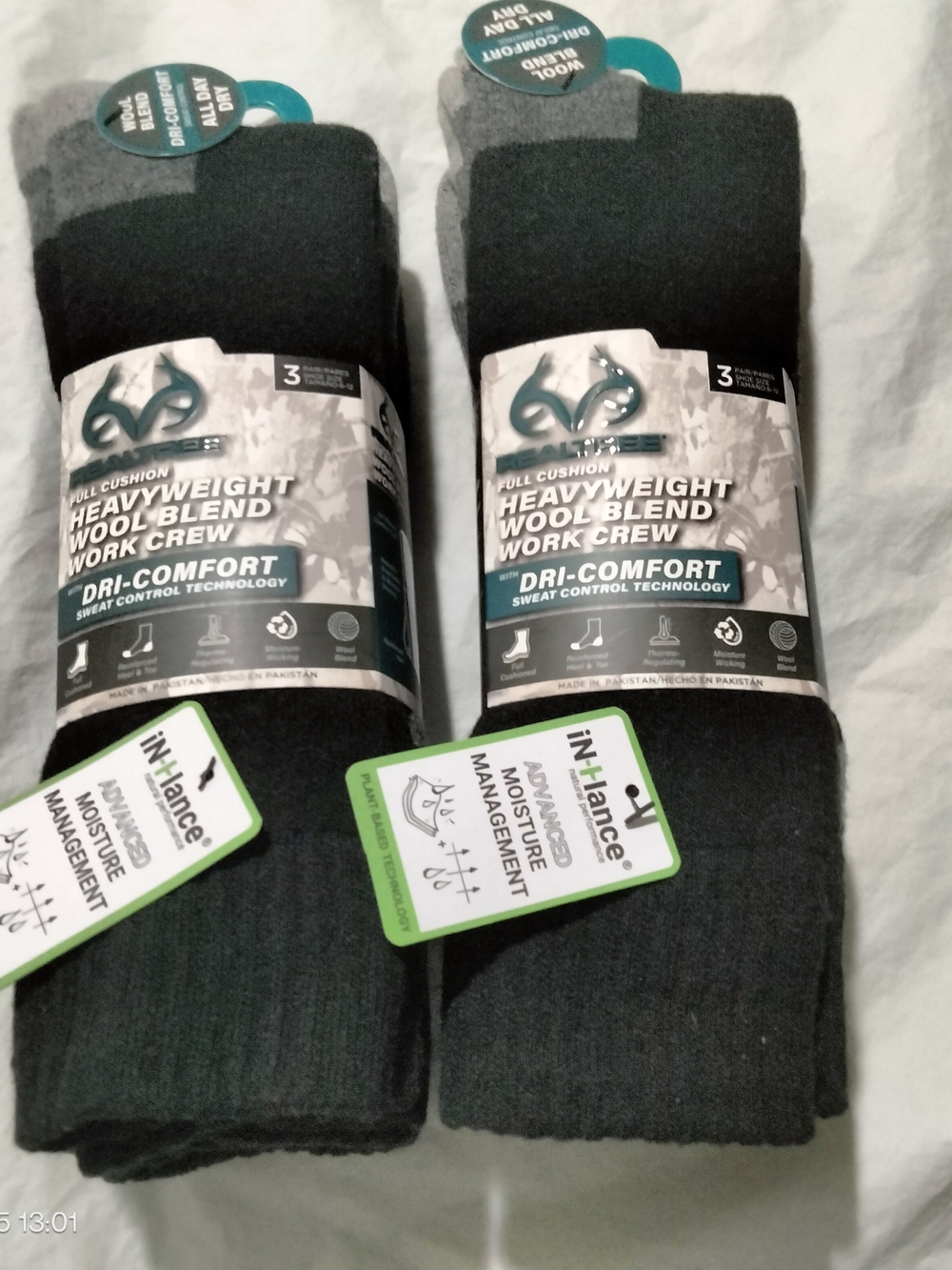 Realtree Men's Heavyweight Wool Blend Work Crew Socks 6(3x2) Pair Pack Moisture